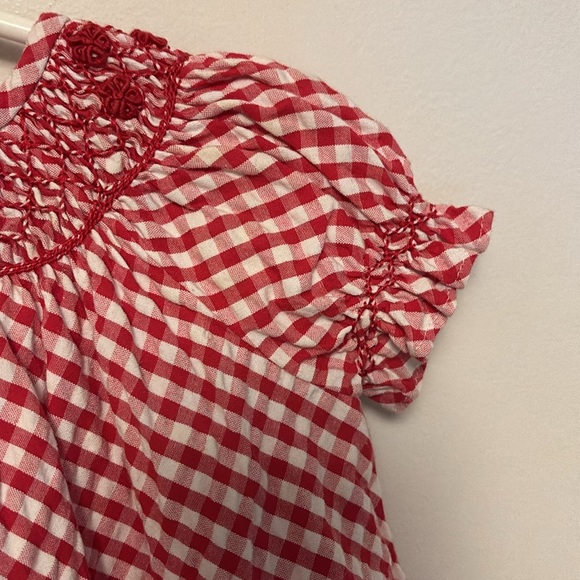 Strasburg Smocked Dress 3m girl red seersucker gingham perfect Valentines - Picture 3 of 5